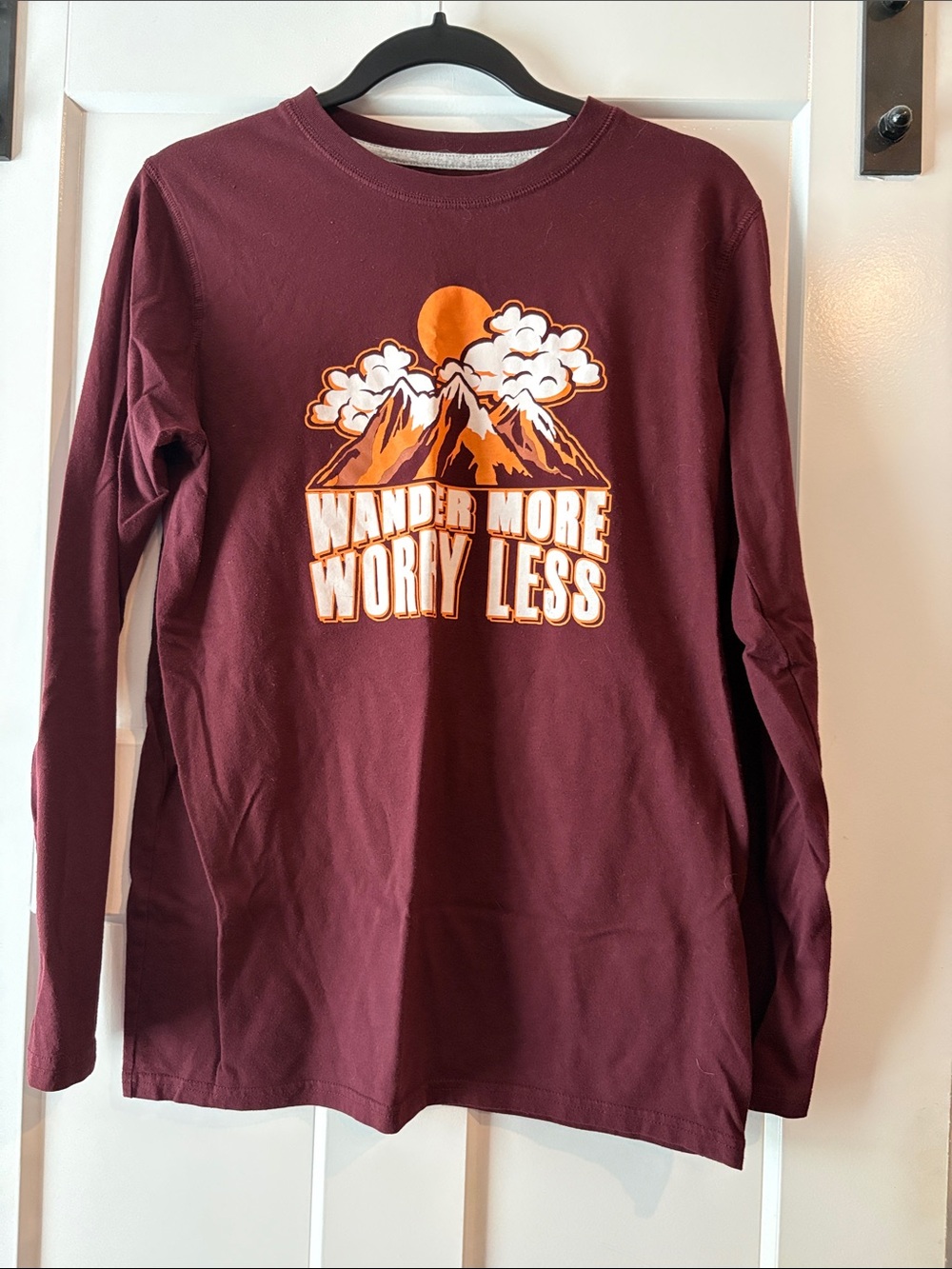 Wander More Worry Less Long-Sleeve Tee - Burgundy